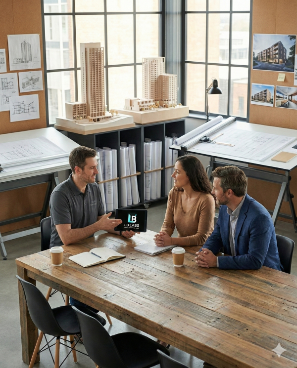 Consulting workshop with executives and whiteboard